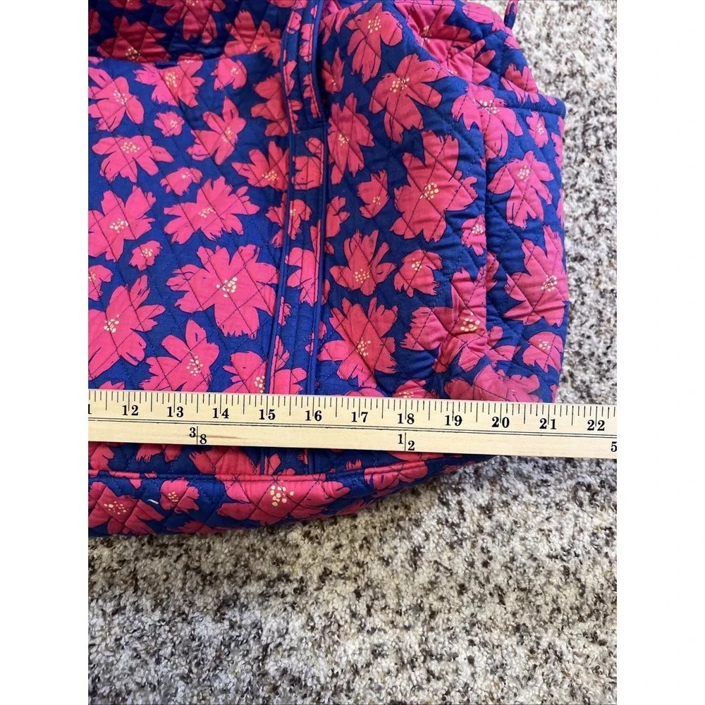 Vera Bradley New Large Duffel Bag Blue Pink Floral 2 Handles Quilt $85 Zip